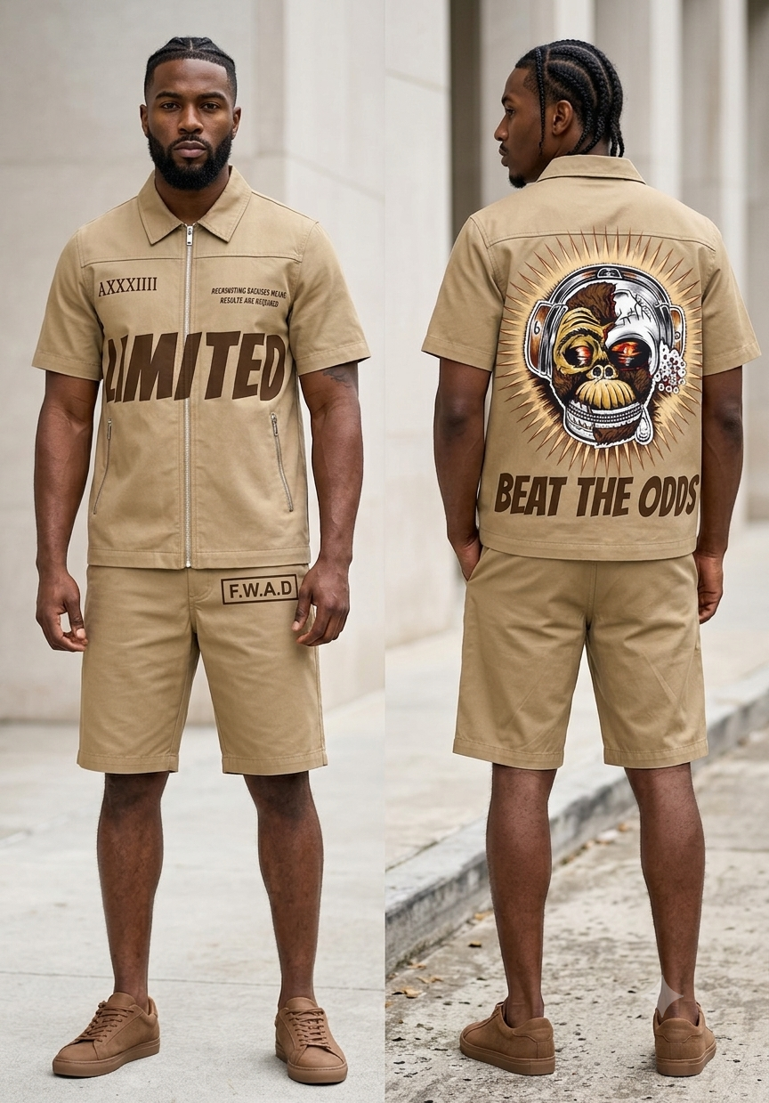 Men's Graphic Shirt & Shorts Set – Khaki