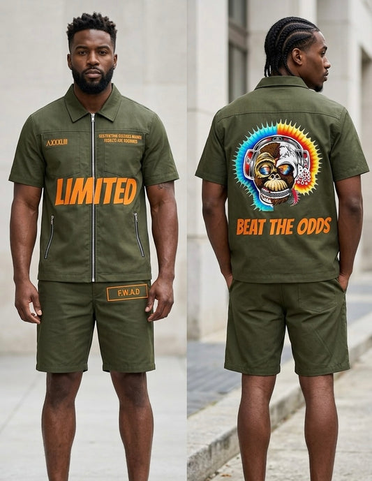 Men's Graphic Shirt & Shorts Set – Olive Green