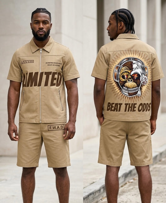 Men's Graphic Shirt & Shorts Set – Khaki