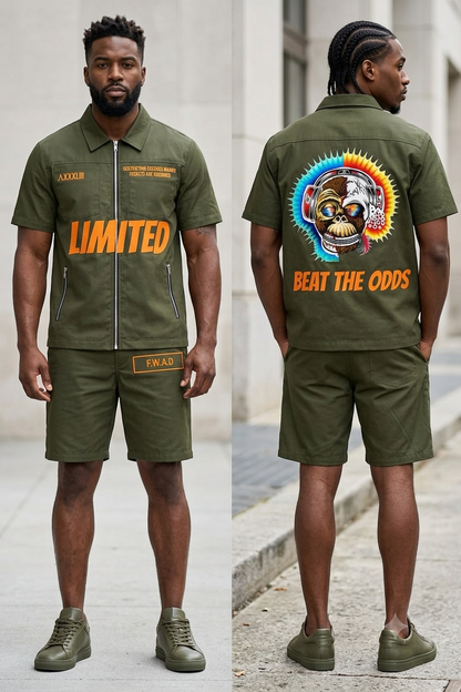 Men's Graphic Shirt & Shorts Set – Olive Green