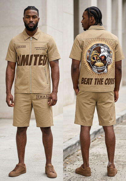 Men's Graphic Shirt & Shorts Set – Khaki