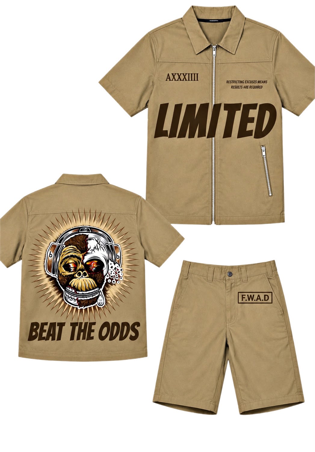 Men's Graphic Shirt & Shorts Set – Khaki