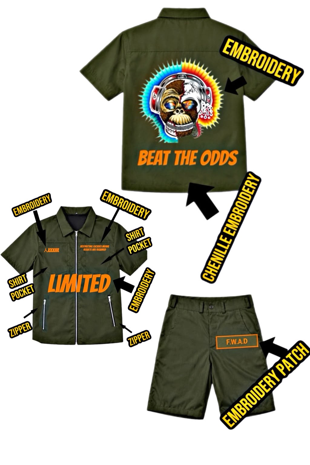 Men's Graphic Shirt & Shorts Set – Olive Green
